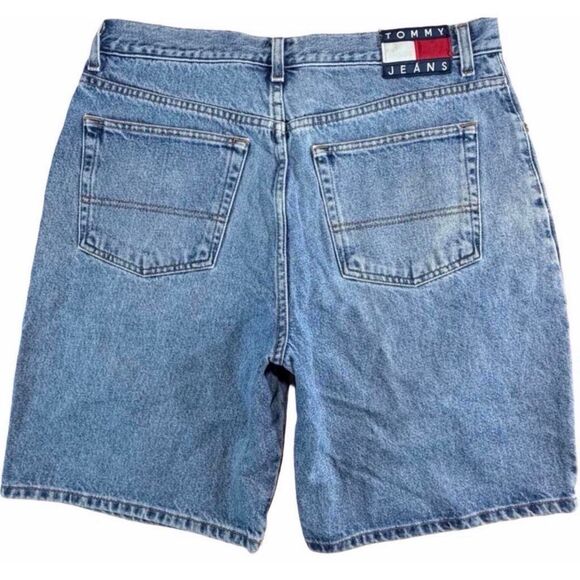 Vintage Tommy Jeans Denim Shorts Mens Size 36 Light Wash 90s Flag Logo Relaxed - Picture 1 of 4